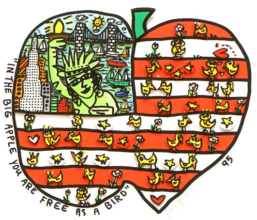 チャールズ・ファジーノの絵画作品　タイトルは、N THE BIG APPLE YOU ARE FREE AS A BIRD